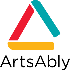 ArtsAbly logo with a triangle with three colourful sides, red, green and yellow, and the title ArtsAbly.